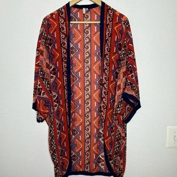 Red Camel Large boho gypsy orange/blue kimono - Picture 2 of 5